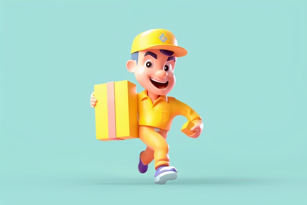 3d character holding cardboard box on yellow background Generative AI