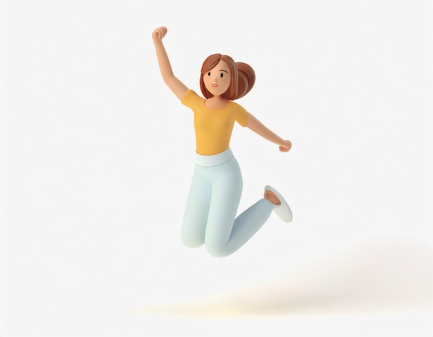 3D Character jumping celebrated character with his hands in the air AI generated