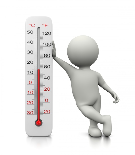 3D Character Leaned on a Thermometer