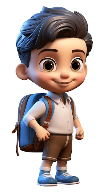 Photo a 3d character little baby happy for school going a new beginning generative ai