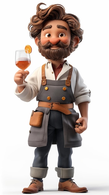 3D character male bartender on a white background Generative AI