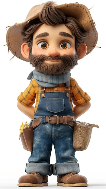 3D character male farmer on a white background Generative AI