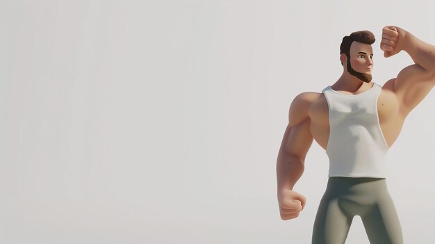 Photo 3d character man flexing arm muscles