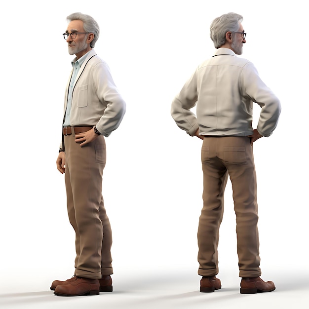 3D Character Model Simple Minimalist Sheets with Turnaround Concepts Showing Different Jobs