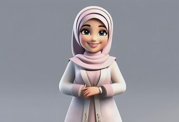 3D 캐릭터 이슬람 소녀 귀여운 미소