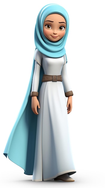 Photo a 3d character of muslim girl wearing hijab and abaya