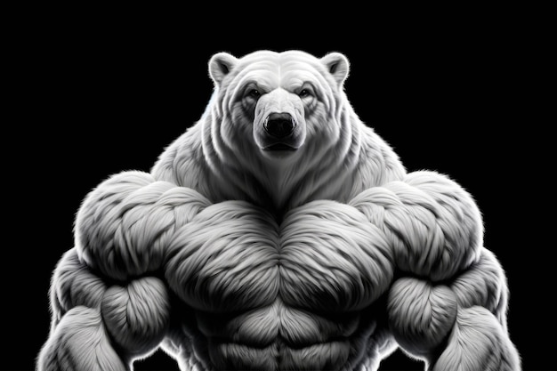 Фото 3d-персонаж белого медведя с мускулистой структурой бодибилдера