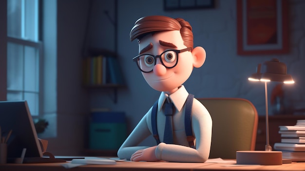 3D character office worker at the table Generative AI