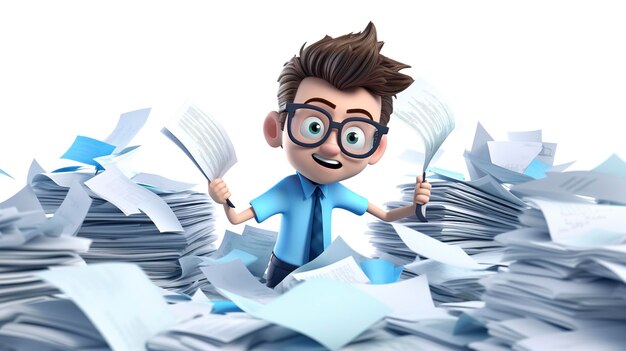 3D Character Organizing Tax Documents