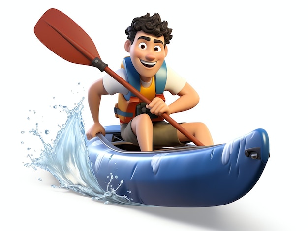 Photo 3d character portraits of athlete canoe