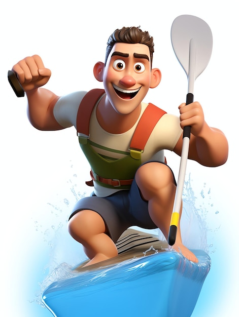 Photo 3d character portraits of athlete canoe