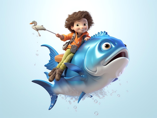 3D-персонаж изображает ребенка, едущего на монстре