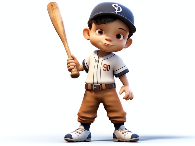 Photo 3d character portraits of young athlete baseball