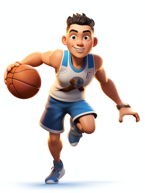 젊은 선수 농구의 3D 캐릭터 초상화
