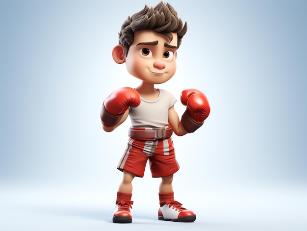 젊은 운동선수 권투의 3D 캐릭터 초상화