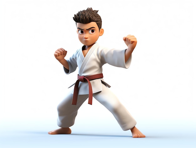 3D character portraits of young athlete karate