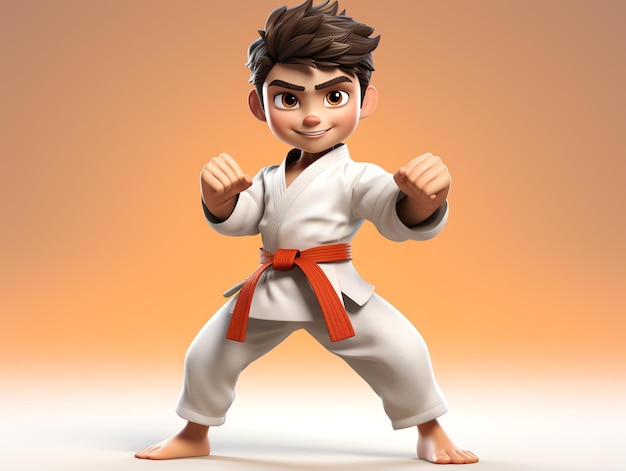 3D character portraits of young athlete karate