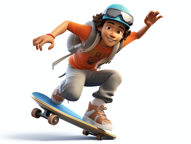 3D character portraits of young athlete sekateboards