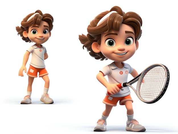 3D character portraits of young athlete tennis