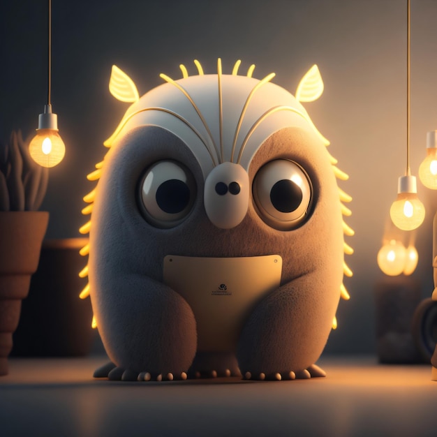 3D character on solid background Cute and realistic teddy monster