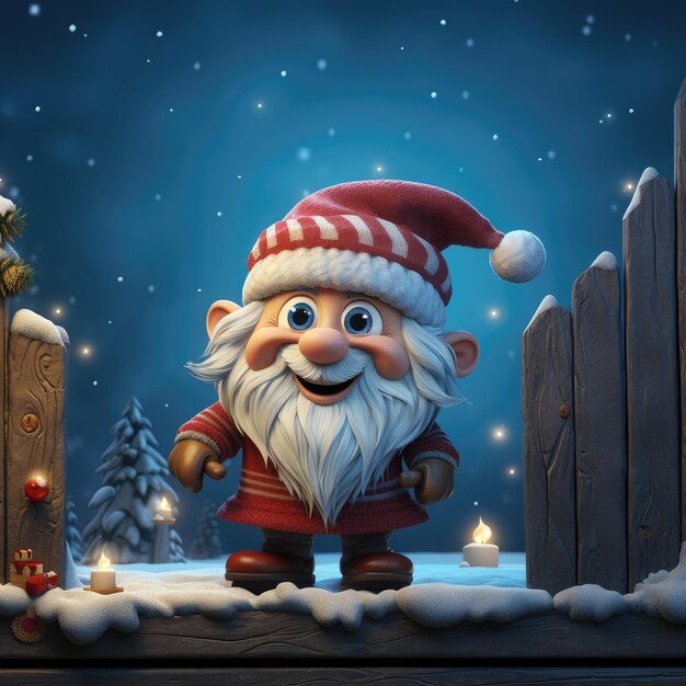 3d character in the style of a cheerful dancing gnome Santa Claus with funny big cute