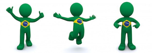 3d character textured with  flag of Brazil