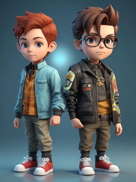 3D-персонаж два мальчика повторяют фон