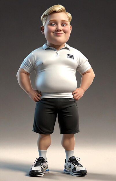 Photo a 3d character in a white shirt and black shorts