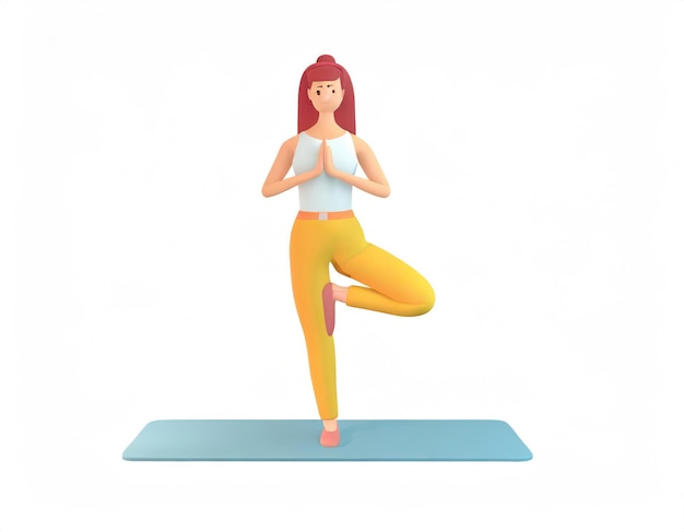 Photo 3d character with fitness yoga yoga in standing position fitness cartoon practice yoga ai generated