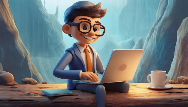 3D character with a laptop 3D illustration 3D character with a laptop