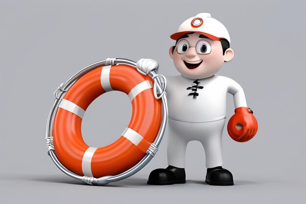 Photo 3d character with lifebuoy euro coin