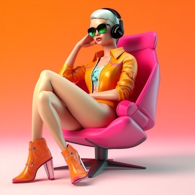 3d character of women listening to music