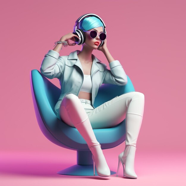 3d character of women listening to music