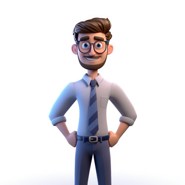 Photo 3d character young business man white isolated background