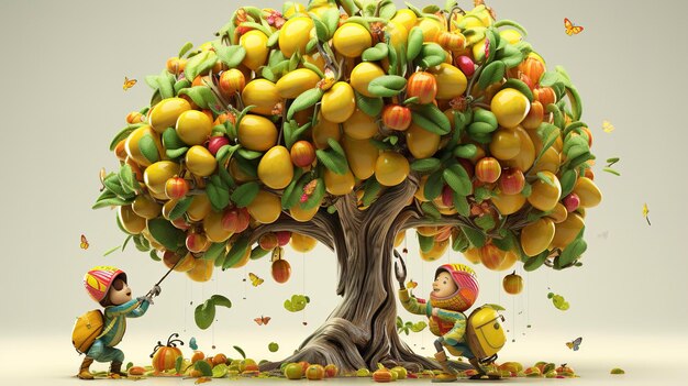 3D Characters Arranging Fruit Tree Pollination