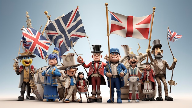Photo 3d characters celebrating historical events