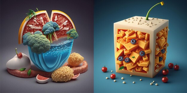 3d characters of cute food illustration