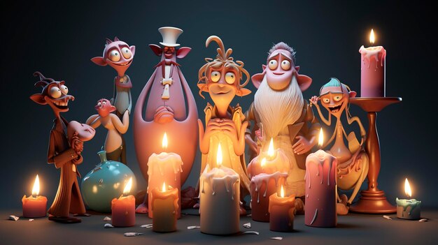 Photo 3d characters displaying scented candles