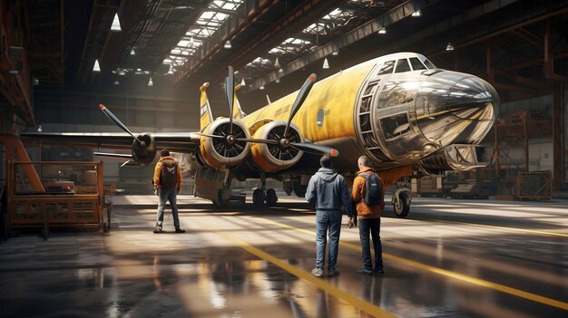 3D Characters Exploring an Aircraft Hangar