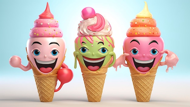 Фото 3d-персонажи наслаждаются детским мороженым