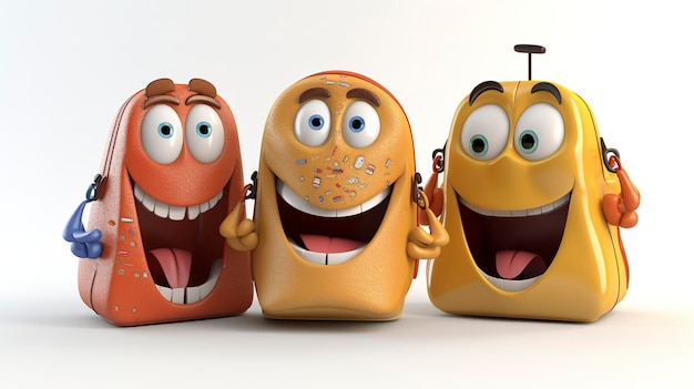 3d characters interacting with bag zippers cut