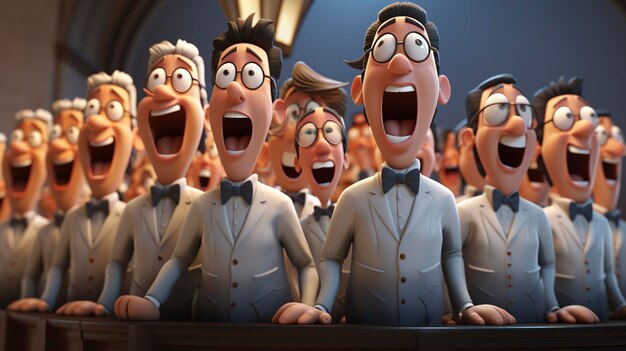 3D Characters Performing in a Choir cute face