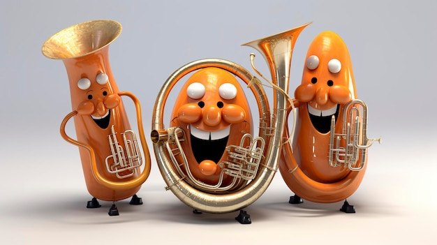 3D Characters Playing Tubas cute face