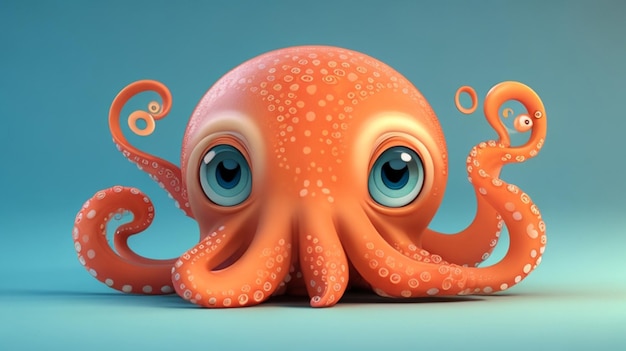 3d Charming Little octopus cute cartoon