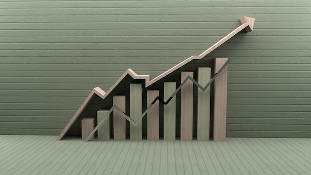 3d chart graph data analyze financial and stock market concept by wood and glossy metal effect