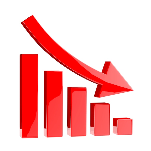 사진 3d 차트 아이콘 화살표 아래쪽 빨간색 막대