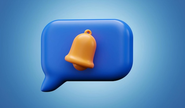 Photo 3d chat message blue speech bubble icon with bell notification alert notice reminder symbol