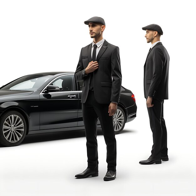 3D of Chauffeur in Professional Attire or Uniform Showcasing Character Turnaround On White BG