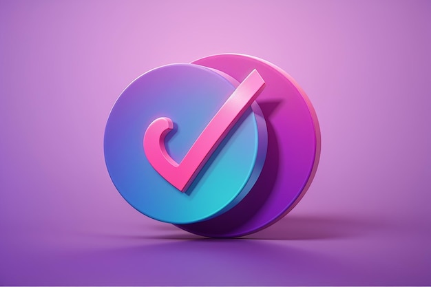 Photo 3d check mark icon isolated on purple background check list button best choice for right success tick accept agree on application choose icon vector with shadow 3d rendering illustration