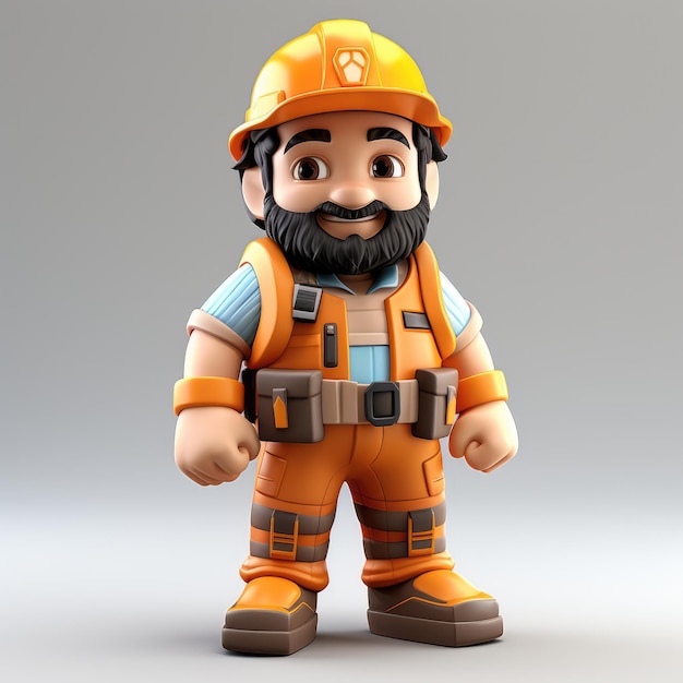 3d cheerful construction worker in hard hat 3d worker